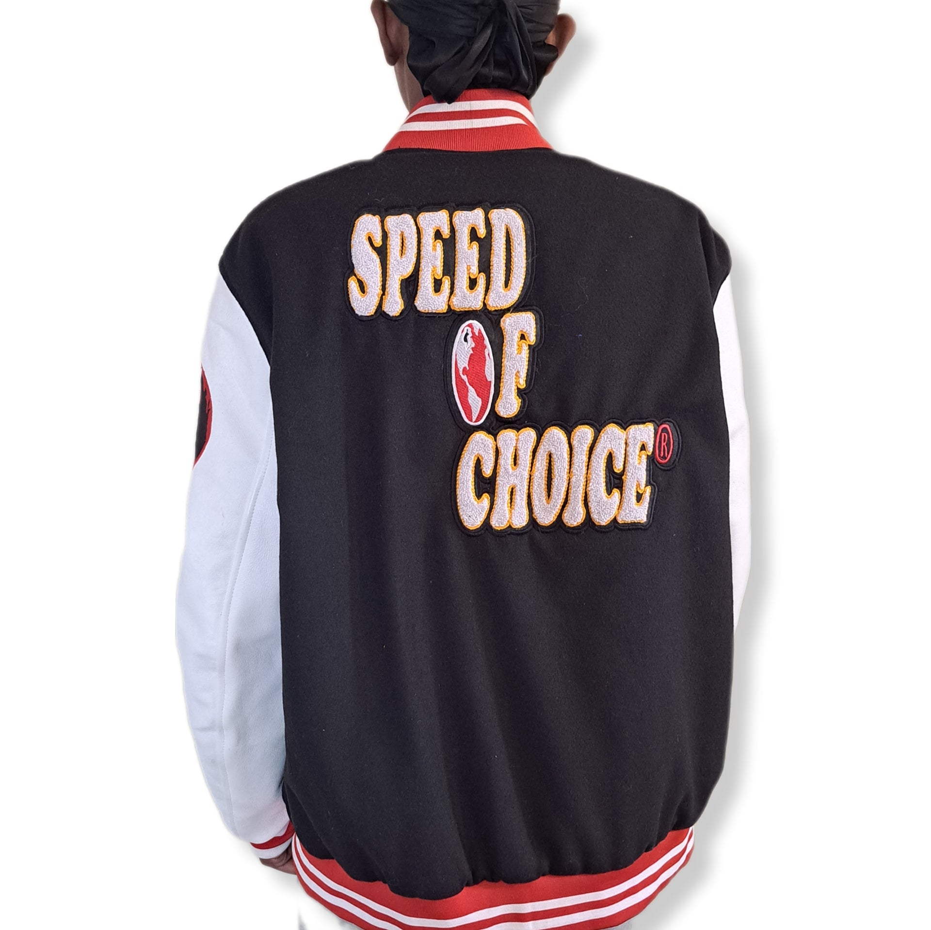 Varsity Club Black/White/Red Lettermen's Varsity Jacket - SPEED OF CHOICE® 